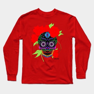 sugar skull in frida kahlo style ecopop pattern mandala Long Sleeve T-Shirt